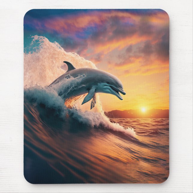 Realistic Dolphin Jumping Ocean Sunset Kids Adult  Mouse Mat (Front)