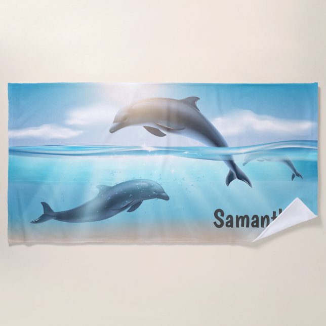 Realistic Dolphins Personalised  Beach Towel (Front)