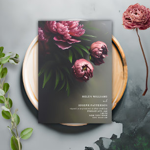 Realistic Dramatic Floral Wedding Peonies Invitation