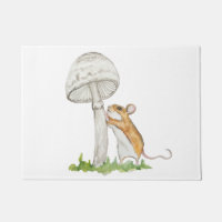 Realistic drawing of a funny field mouse and mushr
