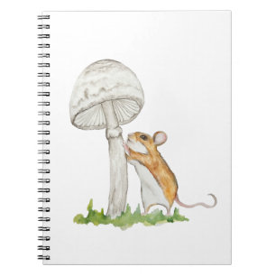 Realistic drawing of a funny field mouse and mushr notebook
