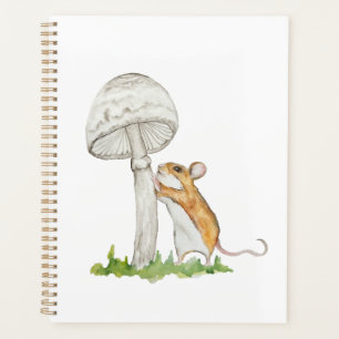 Realistic drawing of a funny field mouse and mushr planner