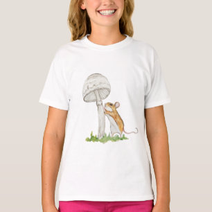 Realistic drawing of a funny field mouse and mushr T-Shirt