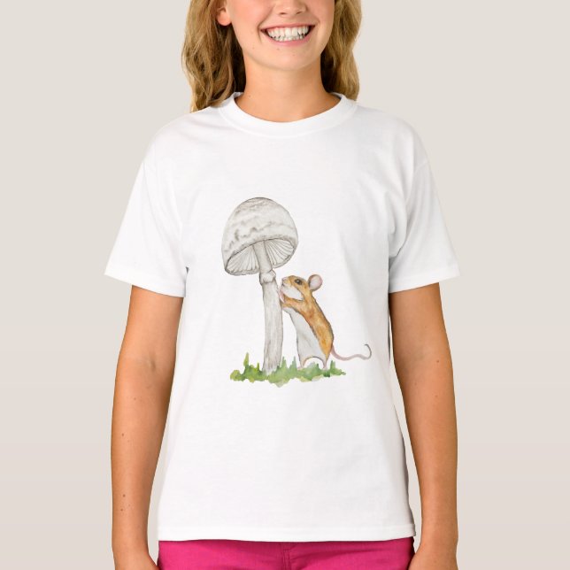 Realistic drawing of a funny field mouse and mushr T-Shirt (Front)