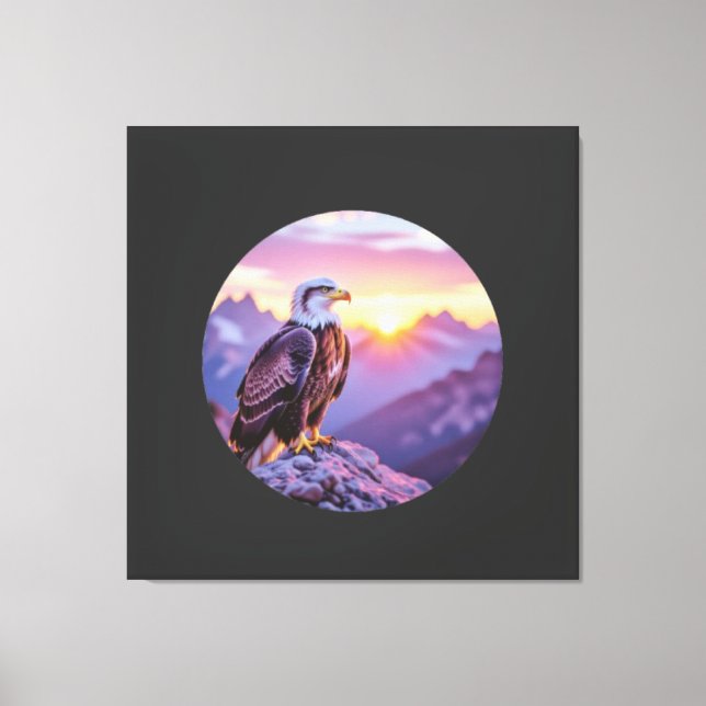 Realistic Eagle on Rock – Majestic Wildlife Scene Canvas Print (Front)