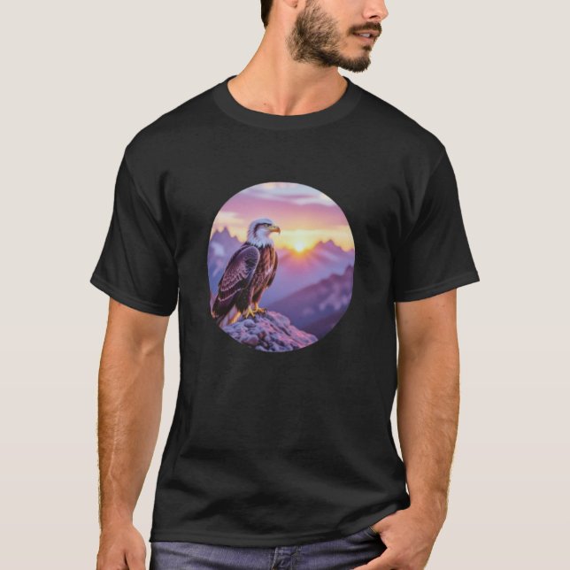 Realistic Eagle on Rock – Majestic Wildlife Scene T-Shirt (Front)