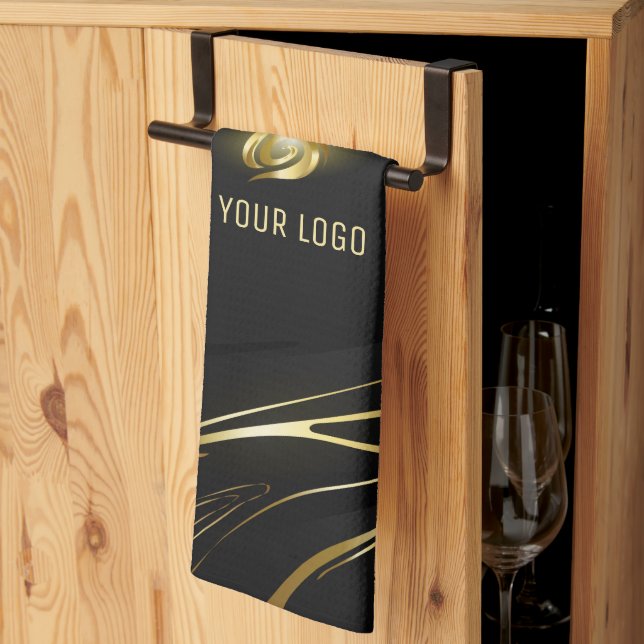 Realistic elegant Black Gold Hair Style Tea Towel (Thirds Fold)