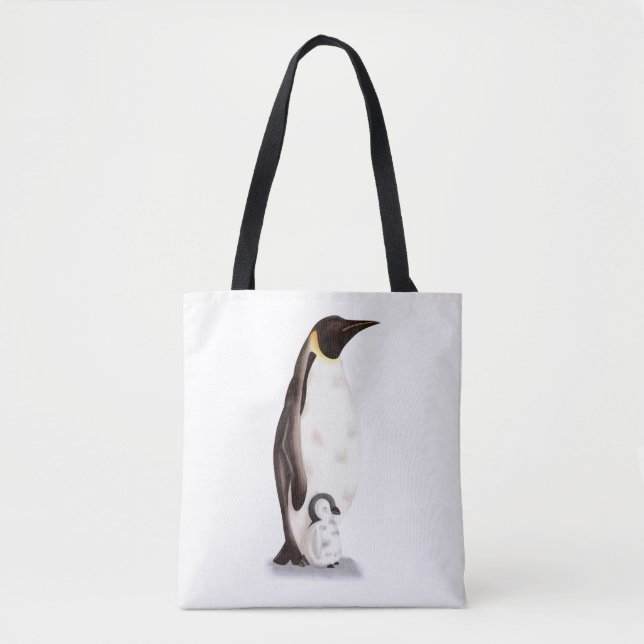 Realistic Elegant Emperor Penguin with Baby Tote Bag (Front)