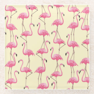 Realistic Flamingo Bird Vertical Pattern Glass Coaster