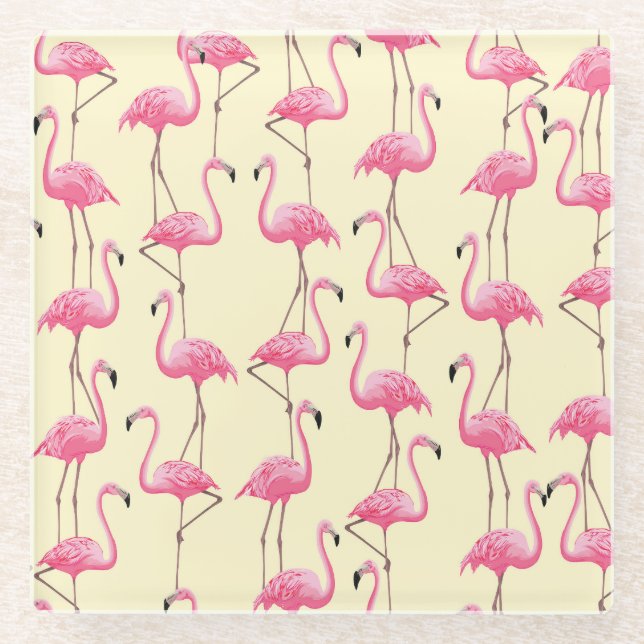 Realistic Flamingo Bird Vertical Pattern Glass Coaster (Front)