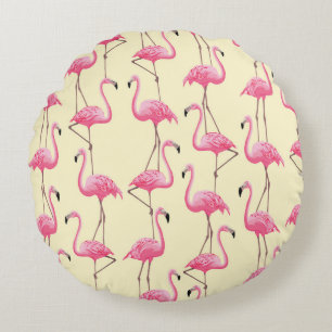 Realistic Flamingo Bird Vertical Pattern Round Cushion