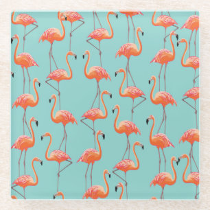 Realistic flamingo: vintage bird pattern glass coaster