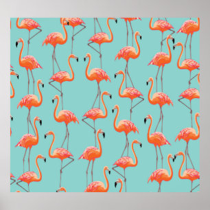 Realistic flamingo: vintage bird pattern poster