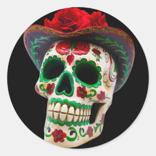 Realistic Flower Day of the Dead Skull Sticker