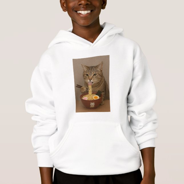 Realistic Funny Cat Eating Ramen | Graphic Tee (Front)