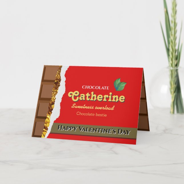 Realistic Funny Chocolate Lover Valentine Name Card (Front)
