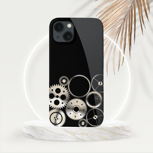 Realistic Gears on Black and Grey  Case-Mate iPhone Case (Realistic Gears on Black and Gray Background Steampunk Theme Phone Case)