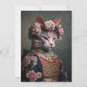 Realistic Geisha Cat Holiday Card
