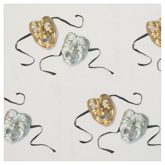 Realistic gold silver tragedy comedy masks  fabric (Swatch)