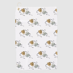 Realistic gold silver tragedy comedy masks golf towel