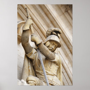 Realistic gothic statue decorating facades poster