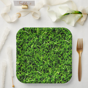   Realistic Grass Photo Texture Funny Bright Green Paper Plate