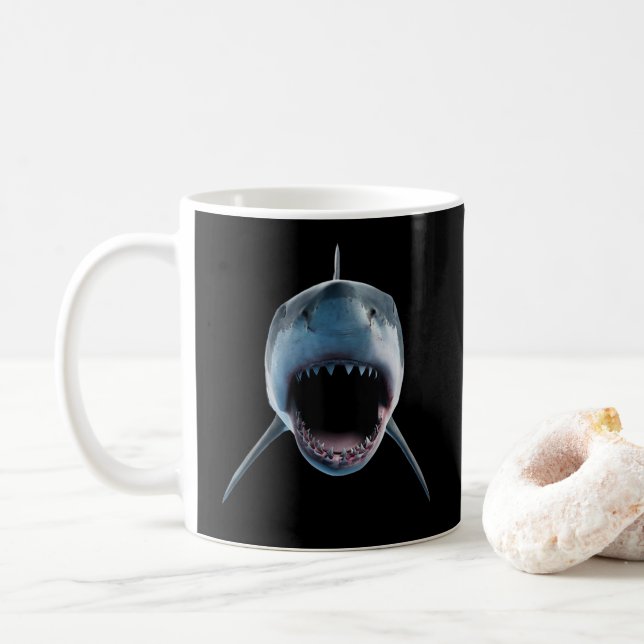 realistic great white shark Attack for lovers  Coffee Mug (With Donut)