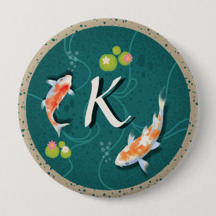 Realistic Green Japanese Koi Fish Pond 10 Cm Round Badge