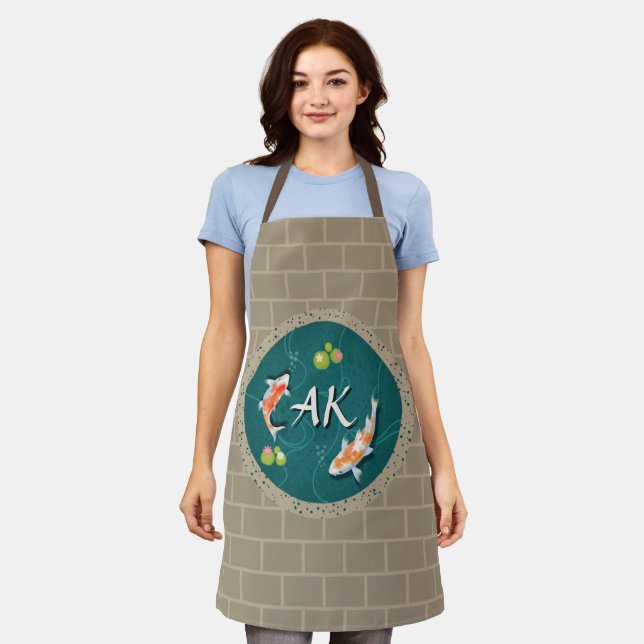 Realistic Green Japanese Koi Fish Pond  Apron (Worn)