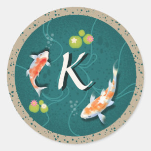 Realistic Green Japanese Koi Fish Pond  Classic Round Sticker