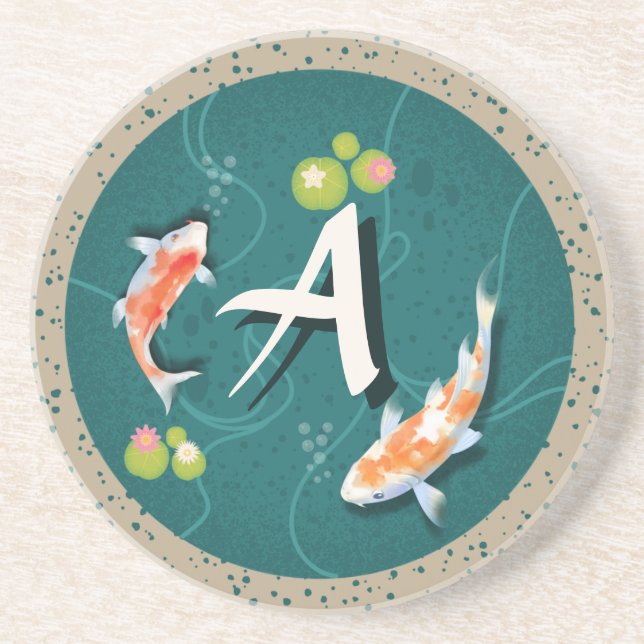 Realistic Green Japanese Koi Fish Pond  Coaster (Front)