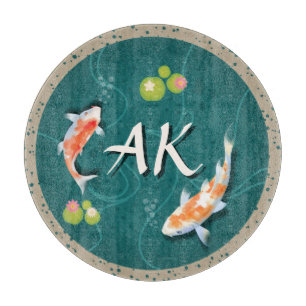 Realistic Green Japanese Koi Fish Pond Cutting Board