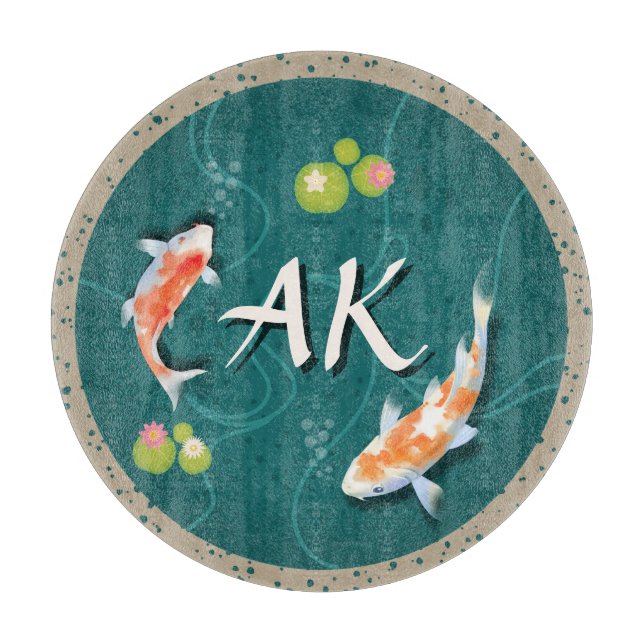 Realistic Green Japanese Koi Fish Pond  Cutting Board (Front)