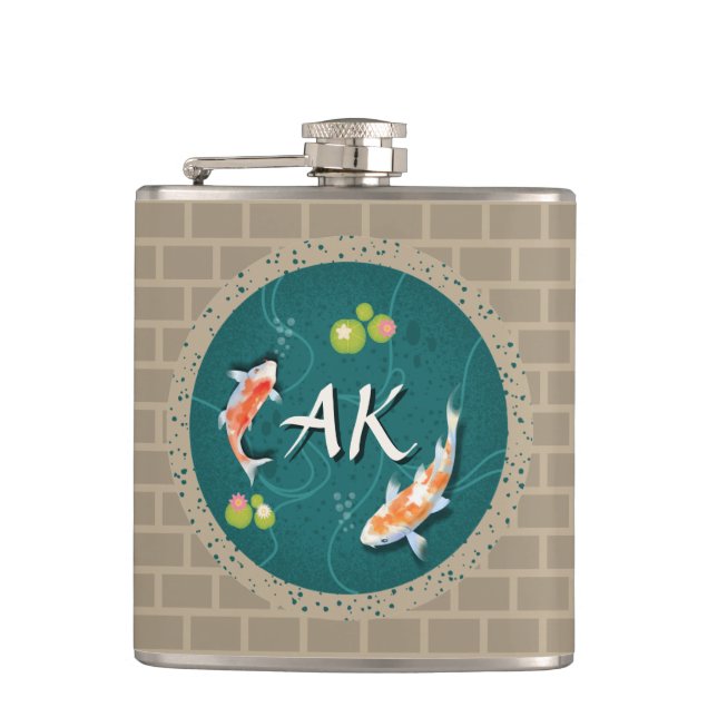 Realistic Green Japanese Koi Fish Pond  Hip Flask (Front)
