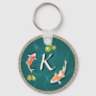 Realistic Green Japanese Koi Fish Pond  Key Ring