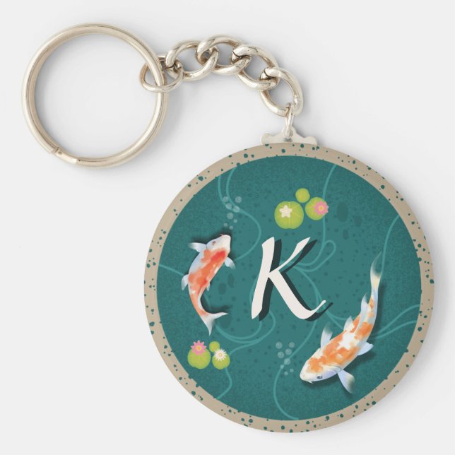 Realistic Green Japanese Koi Fish Pond  Key Ring (Front)