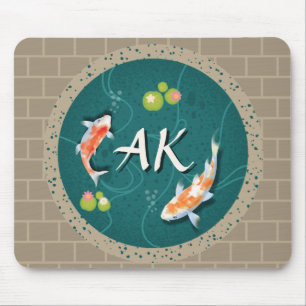 Realistic Green Japanese Koi Fish Pond  Mouse Mat