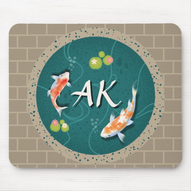 Realistic Green Japanese Koi Fish Pond  Mouse Mat (Front)