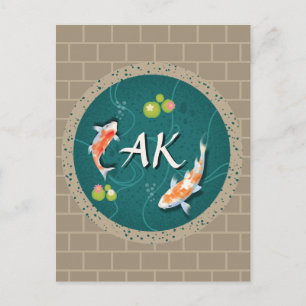 Realistic Green Japanese Koi Fish Pond  Postcard