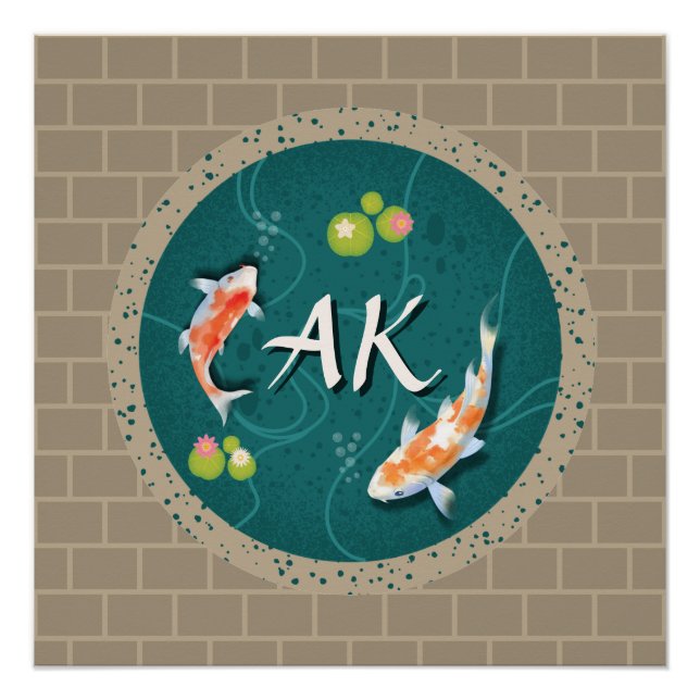 Realistic Green Japanese Koi Fish Pond  Poster (Front)