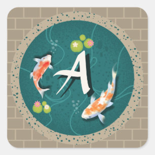 Realistic Green Japanese Koi Fish Pond Square Sticker
