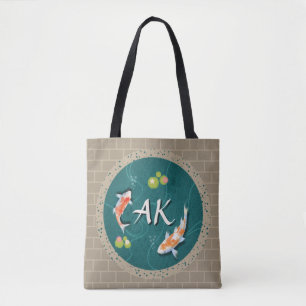 Realistic Green Japanese Koi Fish Pond Tote Bag