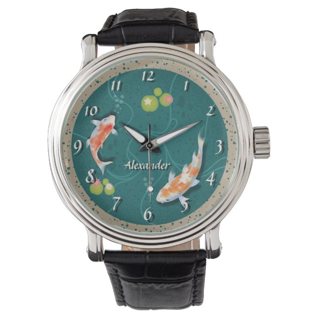 Realistic Green Japanese Koi Fish Pond  Watch (Front)