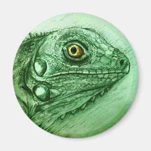 Realistic green reptile art Round Magnet - Iguana