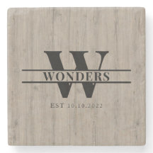 Realistic Grey Driftwood Grain Monogram Wedding