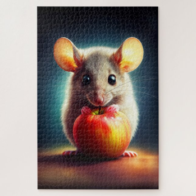 Realistic grey mouse artwork glowing colours jigsaw puzzle (Vertical)