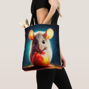 Realistic grey mouse artwork glowing colours tote bag