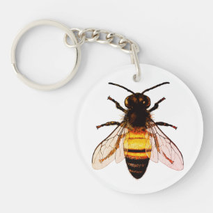 Realistic Honey Bee Art Illustration Key Ring