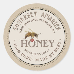 Realistic Honeybee with Heart on Kraft Honey Label