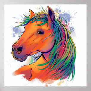 realistic horse illustration in watercolor style poster